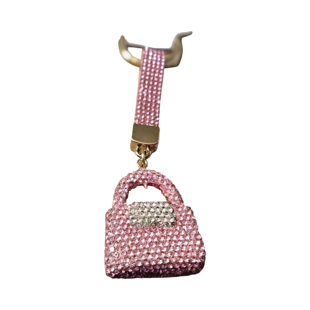 Pink Rhinestone Purse Keychain Sparkly Handbag Bag Charm Gold Tone‎ Accessory